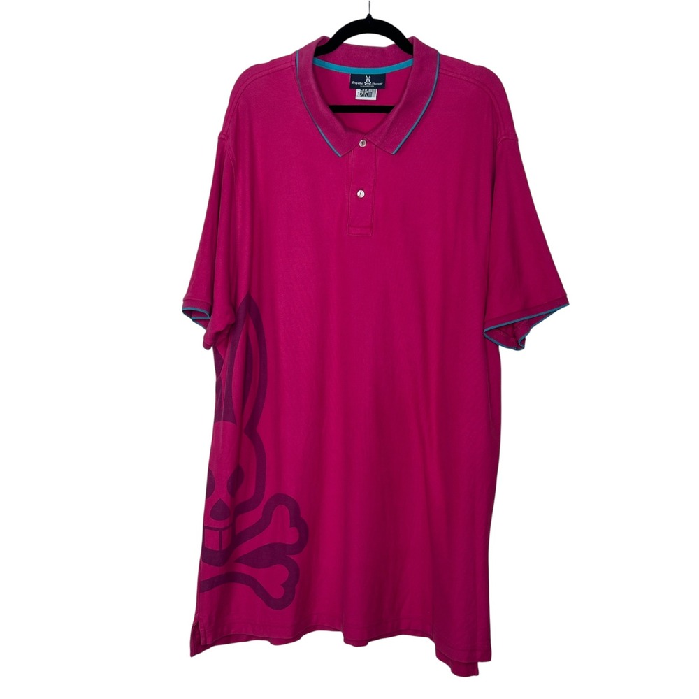 Psycho Bunny Polo Shirt 3 XLT Pink Graphic Pima Cotton Short Sleeve Tall Mens
